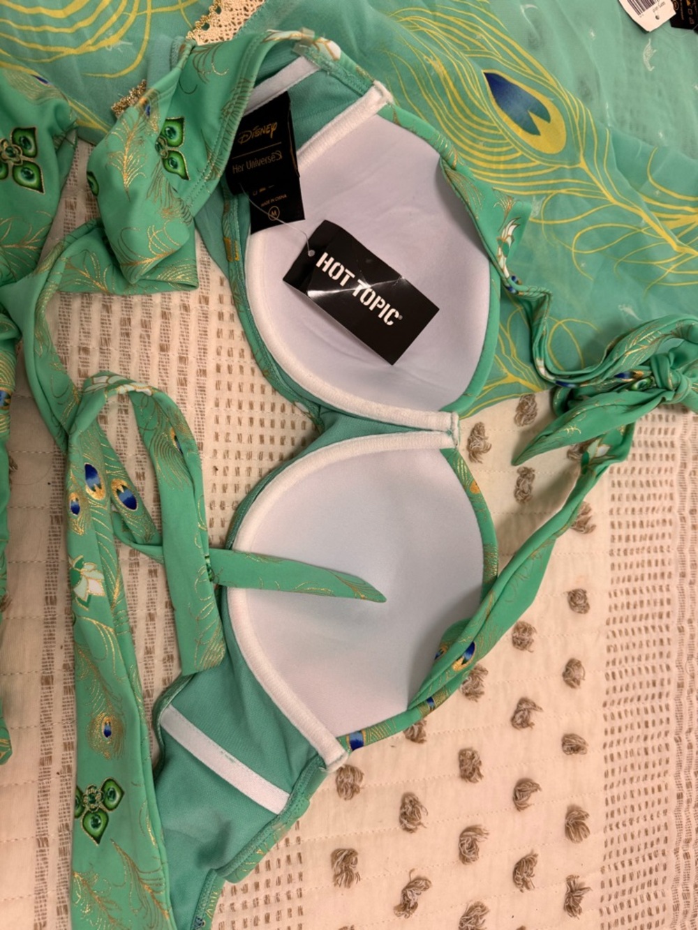 Disney Jasmine Swim Set 3-Piece Bikini + Kimono Cover Up NWT Hot Topic Peacock - Picture 12 of 14